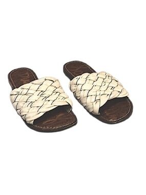 Sam Edelman Braided Woven Cream Neutral Leather Slide Slip On Flat Sandals Sz 7